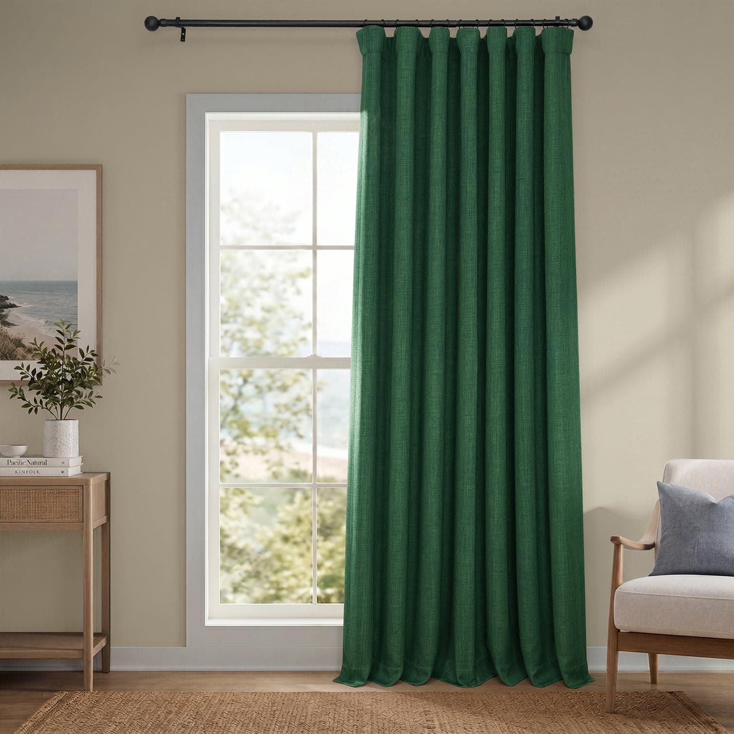HPD Half Price Drapes Suni Keten Karartma Perdesi, Ekstra Geniş, 100x96 cm, 1 Panel, Anahtar Yeşili