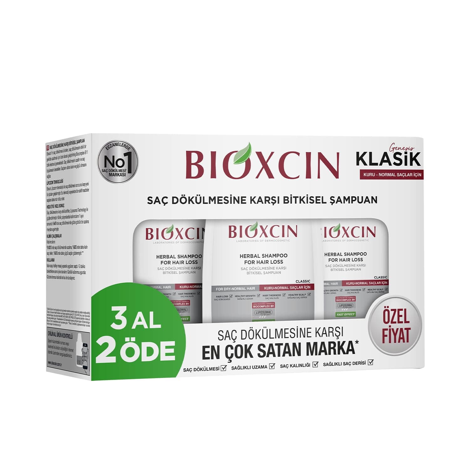Bioxcin Klasik Bitkisel Kuru ve Normal Saçlar için 3x300 ml Saç Dökülmesine Karşı Şampuan