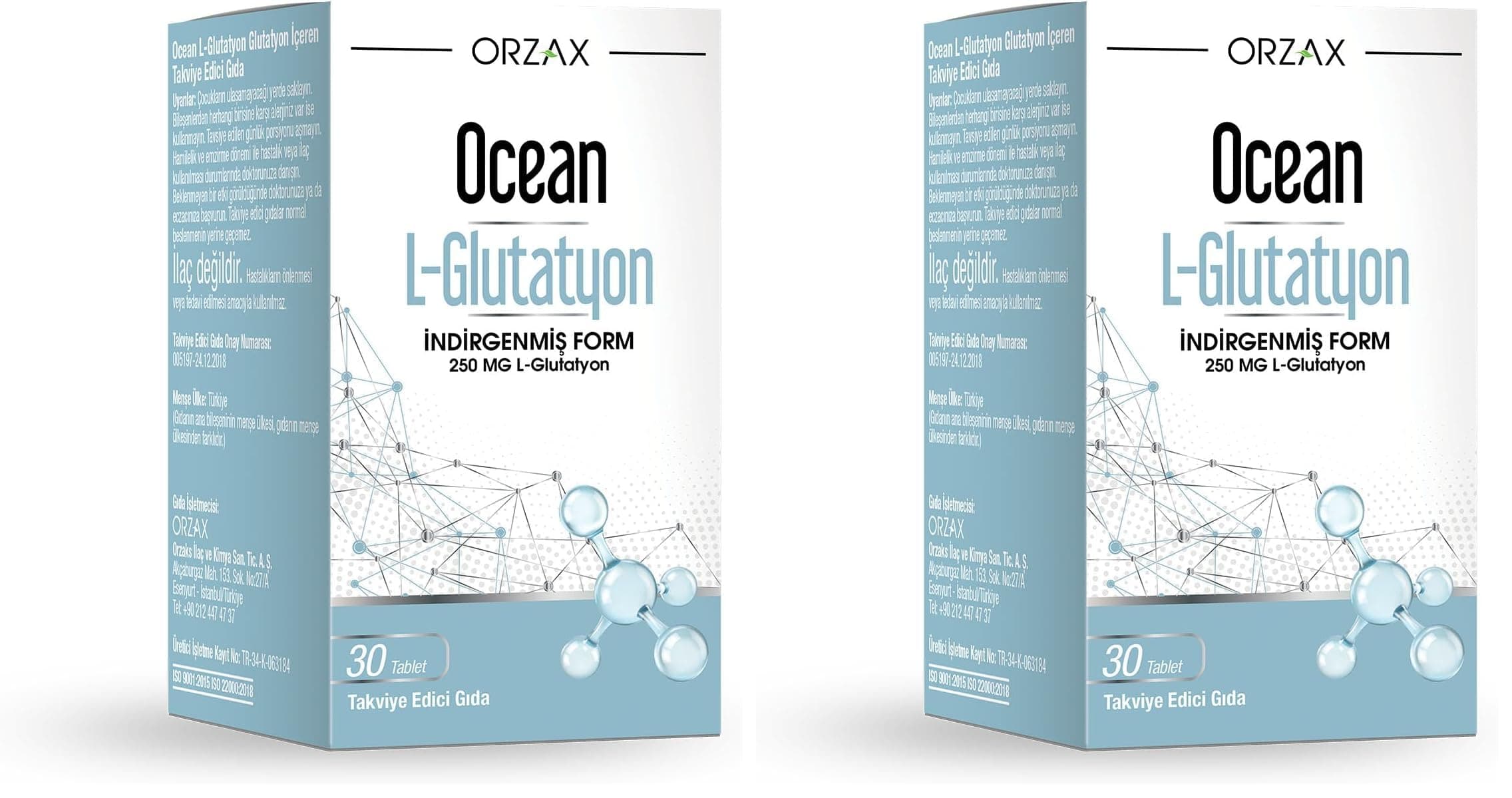 Ocean L-Glutatyon 250 mg 30 Tablet Takviye Edici Gıda (2 paketi)
