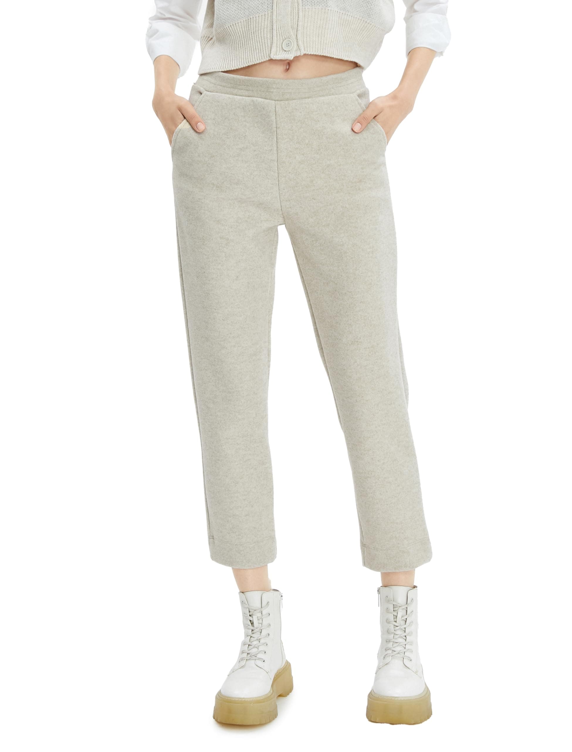 Crop Leg Trousers Elastic Waistband Pockets