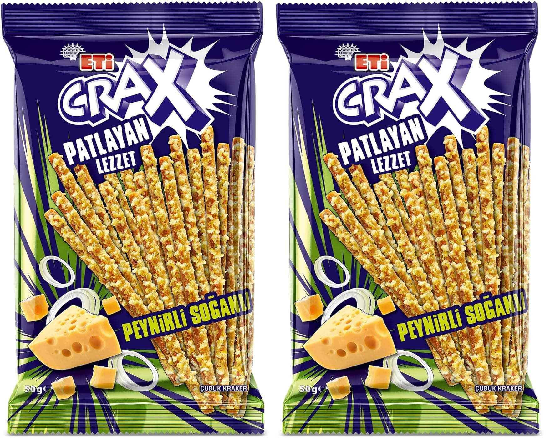 Eti Crax Patlayan Lezzet Peynirli Soğanlı Çubuk Kraker 50 g x 20 Adet (2 paketi)