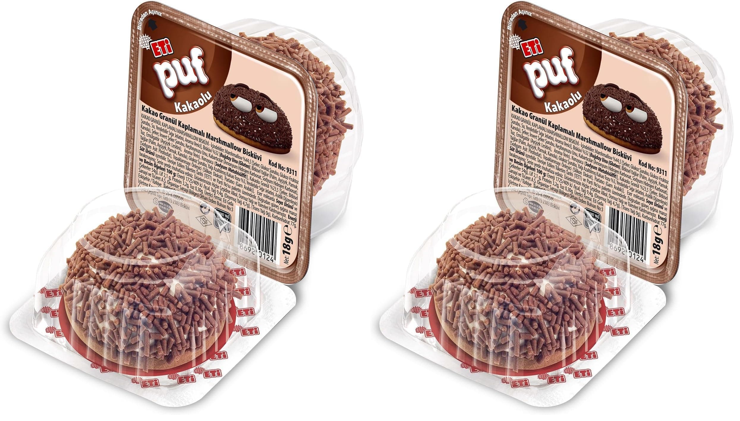 Eti Puf Kakaolu Bisküvi 18 g 2li paket