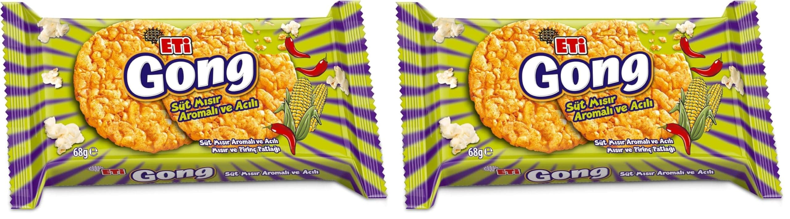 Eti Gong Süt Mısır Aromalı ve Acılı Pirinç Patlağı 68 g x 16 Adet (2 paketi)