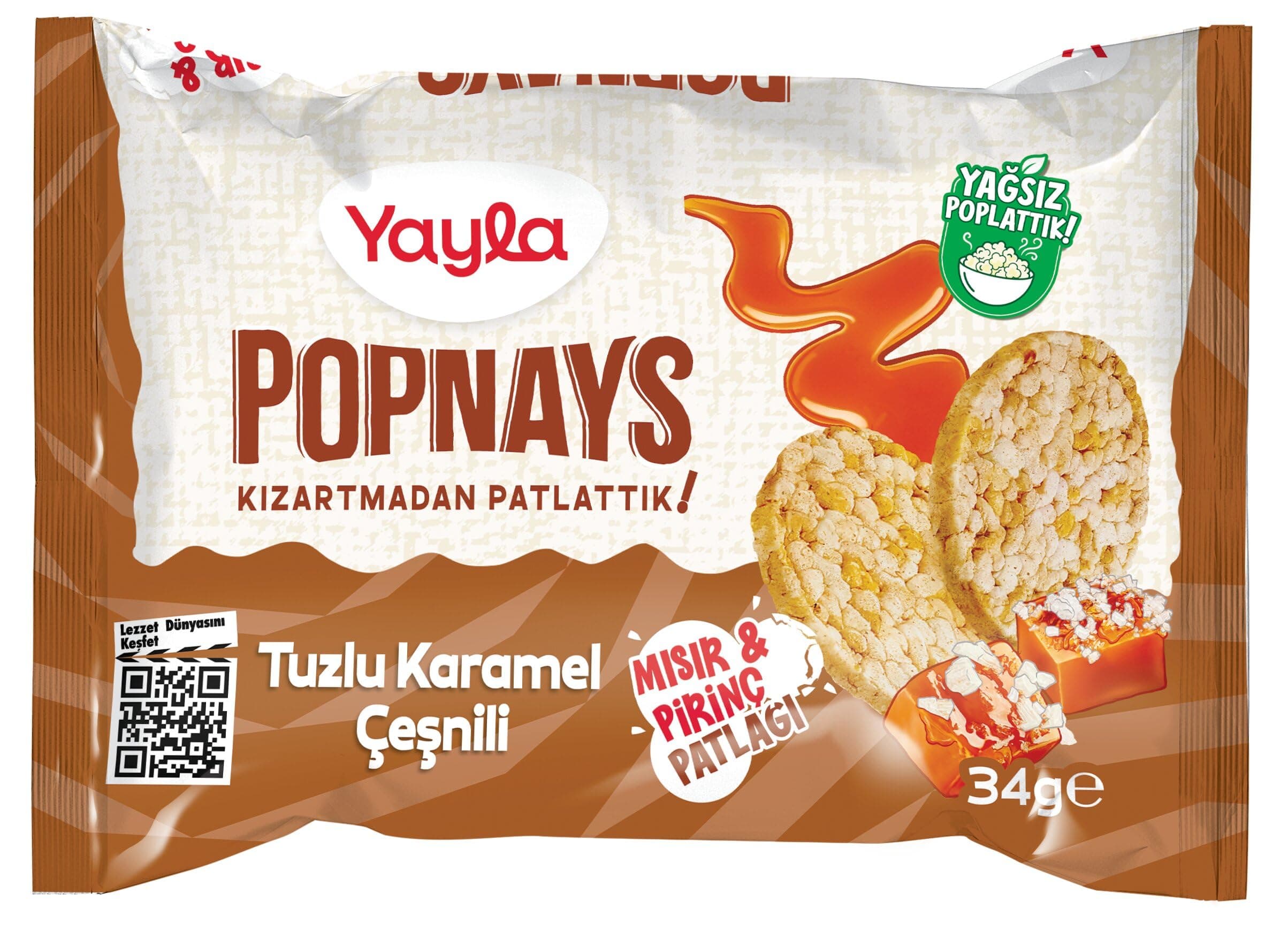 Yayla Popnays Tuzlu Karamel Mısır ve Pirinç Patlağı 4'lü 34 Gram