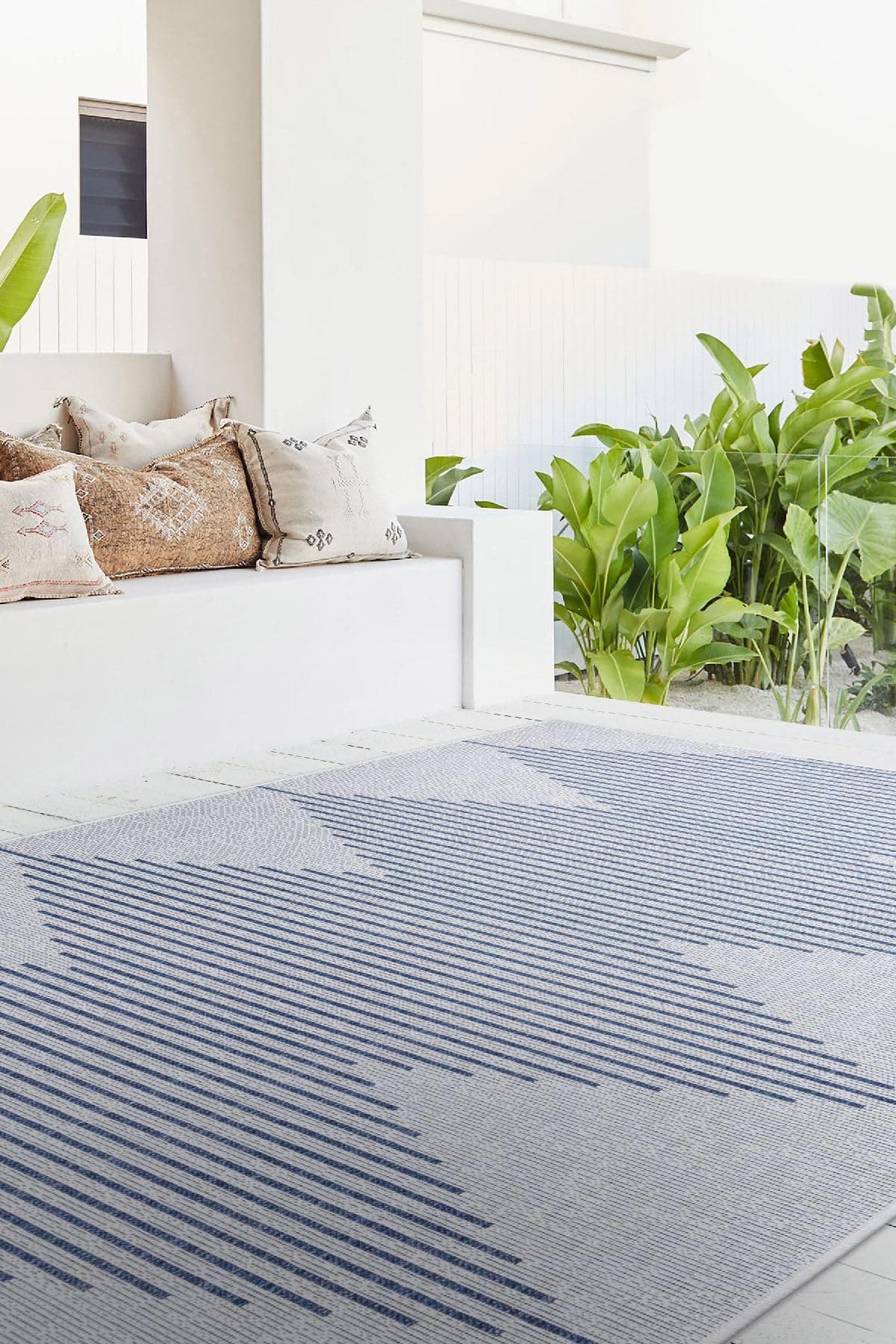 Koza Halı Fresco Ekru Lacivert Iskandinav Jüt Yıkanabilir Halı Kilim Balkon Teras Salon Koridor Halısı 22835a, 50 x 80