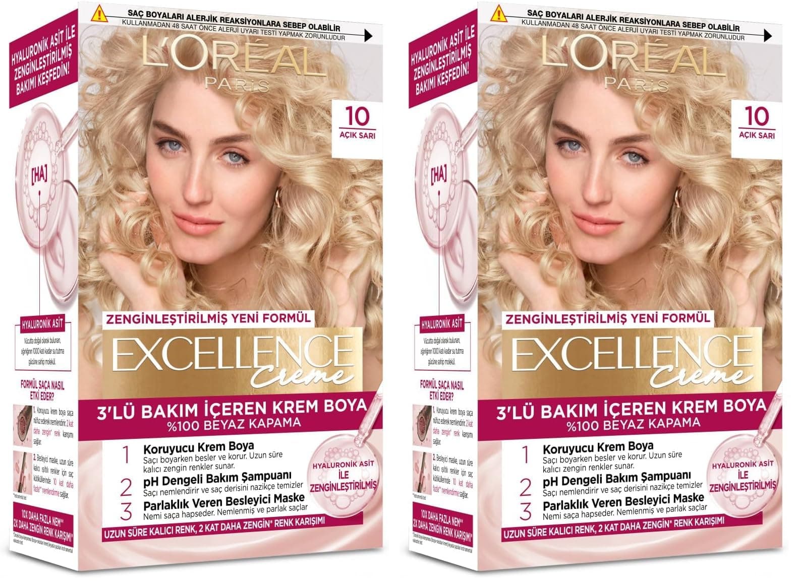 L'Oreal Paris Excellence Creme 10 Açık Sarı Saç Boyası (2 paketi)
