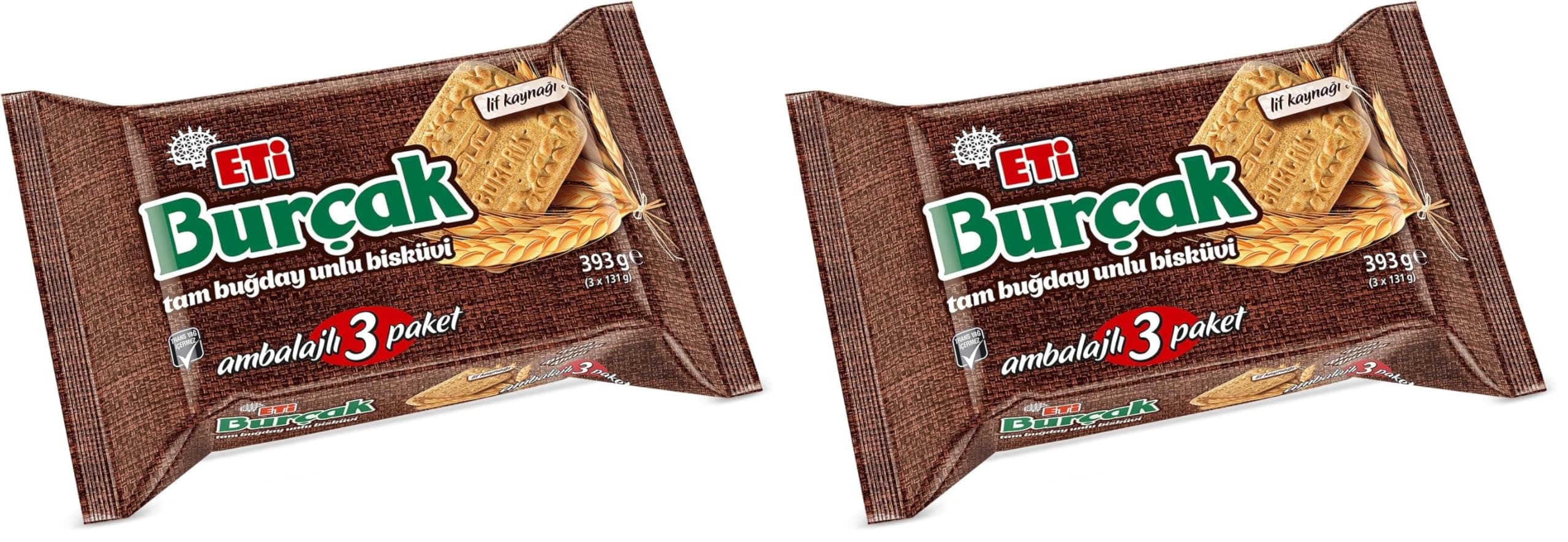 Eti Burçak Tam Buğday Unlu Bisküvi 3 x 131 g 2li paket