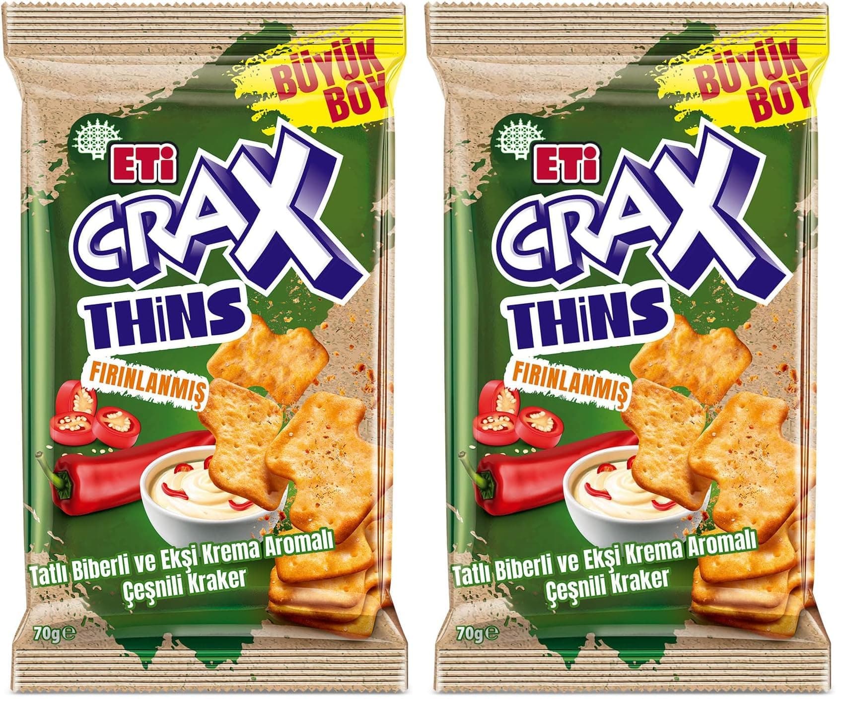 Eti Crax Thins Tatlı Biberli Ekşi Kremalı Kraker 70 x 12 Adet (2 paketi)
