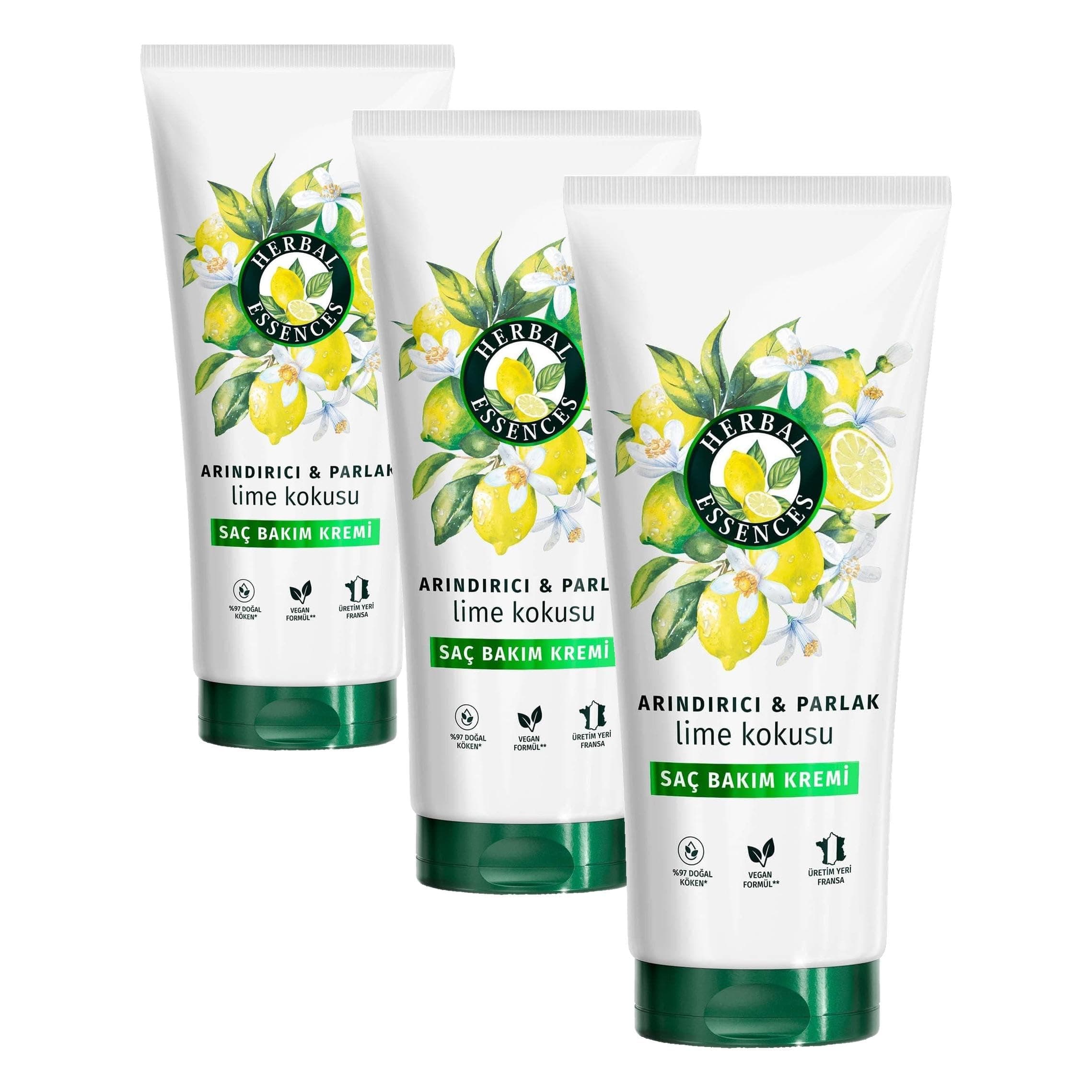 Herbal Essences Arındırıcı ve Parlaklık Veren Lime Kokulu Saç Kremi 250 ml (3 paketi)