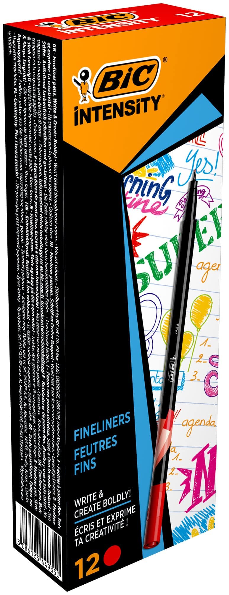 BIC Intensity Fine Liner İnce Uçlu Kırmızı Keçeli Kalem 12'li Kutu, 0.4 mm İnce Kalınlıkta Uç, Su Bazlı Mürekkep