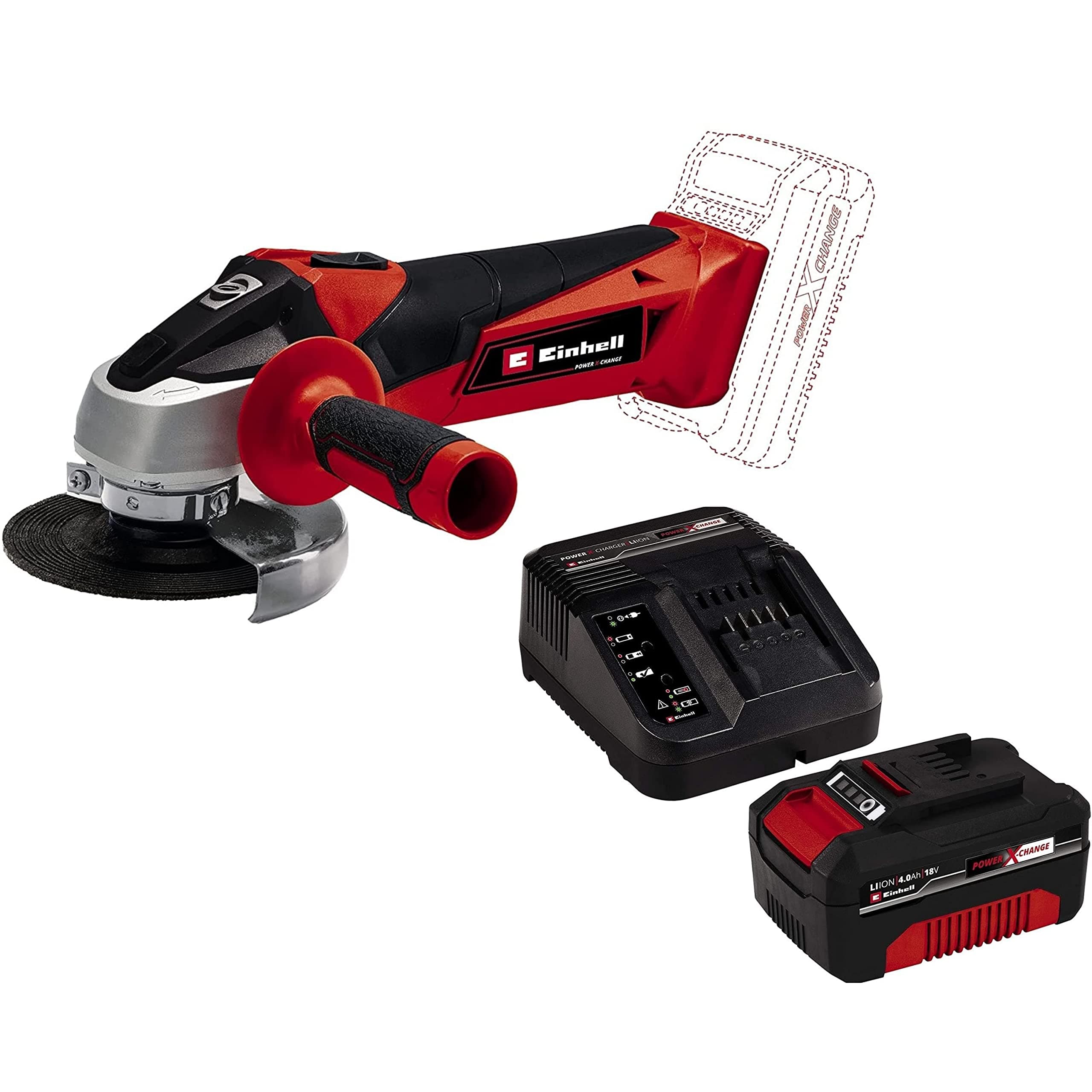 Einhell TC-AG 18/115 Li - Solo, Akülü Avuç Taşlama ve Einhell 18V 4,0 Ah PXC Starter Kit (Başlangıç Seti)