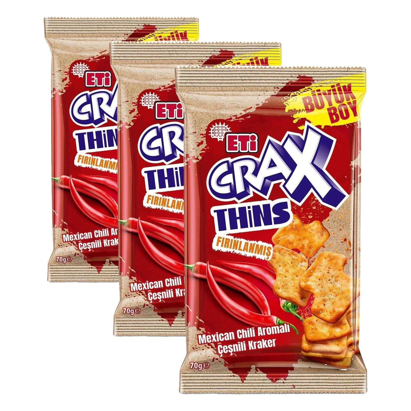 Eti Crax Thins Mexican Chili Aromalı Çeşnili Kraker 70 x 12 Adet (3 paketi)