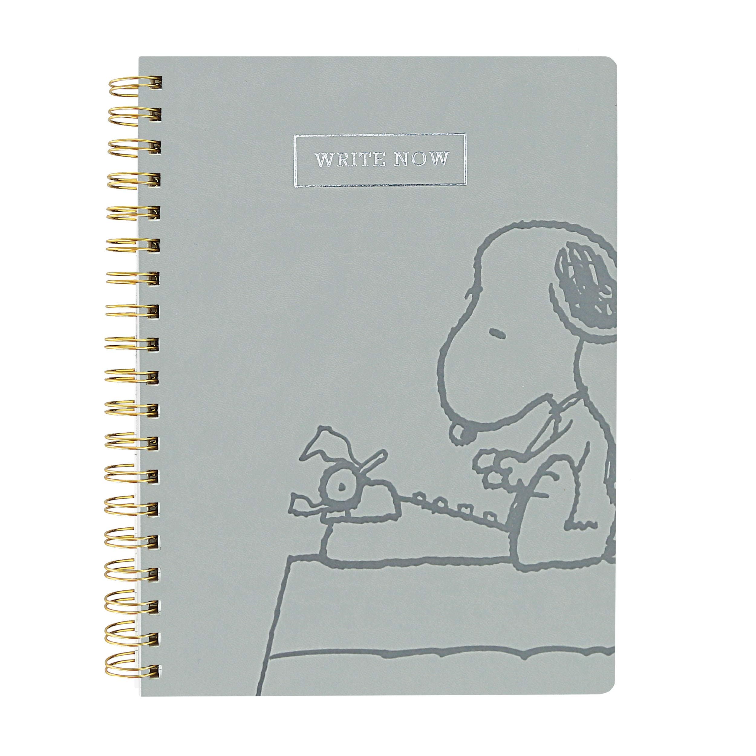 Graphique Vegan Deri Spiral Günlük, Snoopy Tipi – 20,32 cm x 25,4 cm, 192 Çizgili Sayfa, "Şimdi Yaz" Yazılı Gümüş Folyo Kapağında Süslenmiştir – Notlar, Listeler ve Daha Fazlası İçin Mükemmel