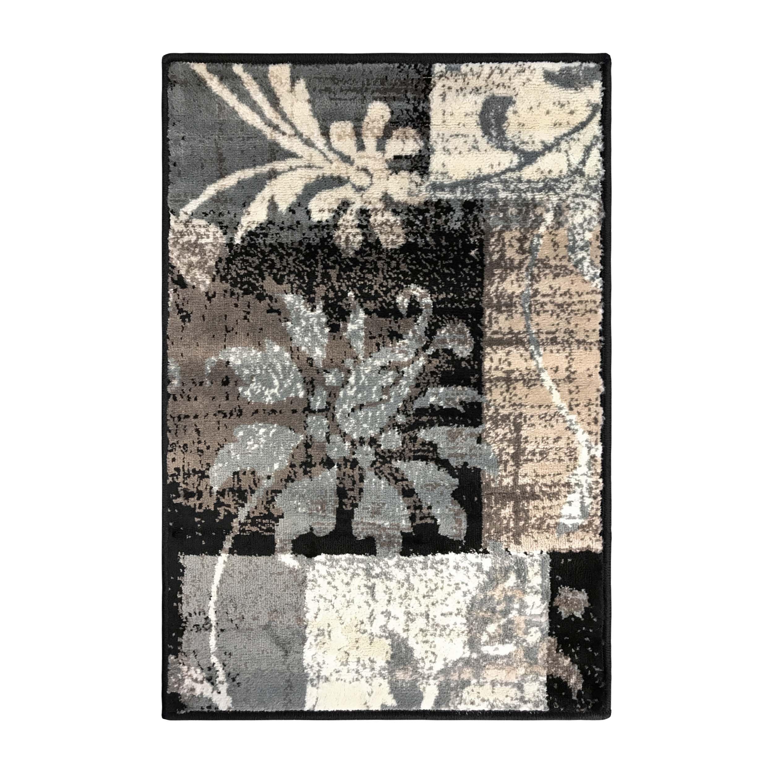Superior Tasarımcı Pastiche Parça Halısı, Eskitilmiş Geometrik Çiçekli Yama Desenli 50 cm x 70 cm, Çikolata