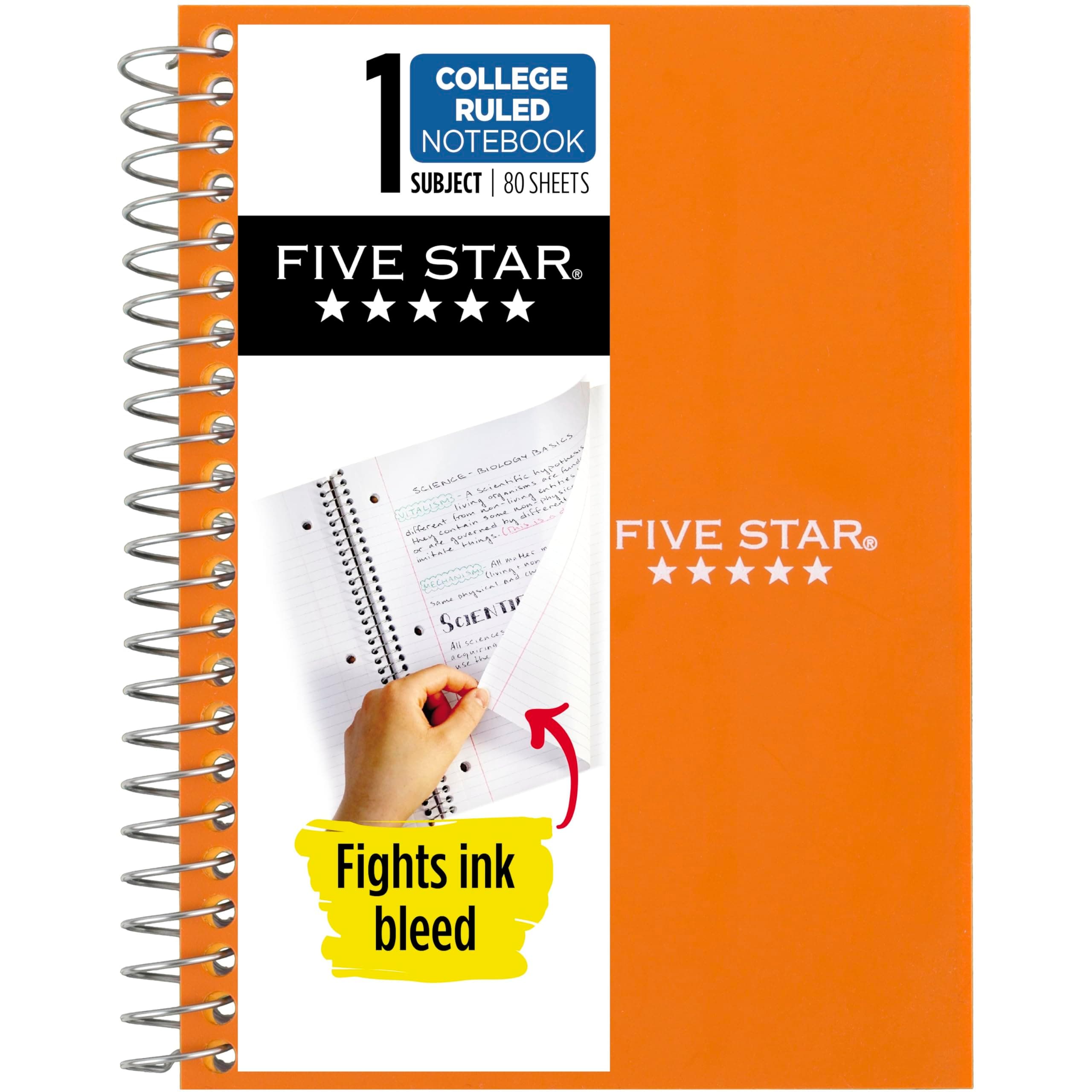 Five Star Spiral Defter, 1 Konu, Kolej Çizgili Kağıt, 7" x 4-3/8", Kişisel Boyut, 80 Sayfa, Turuncu (450048CD1-ECM)