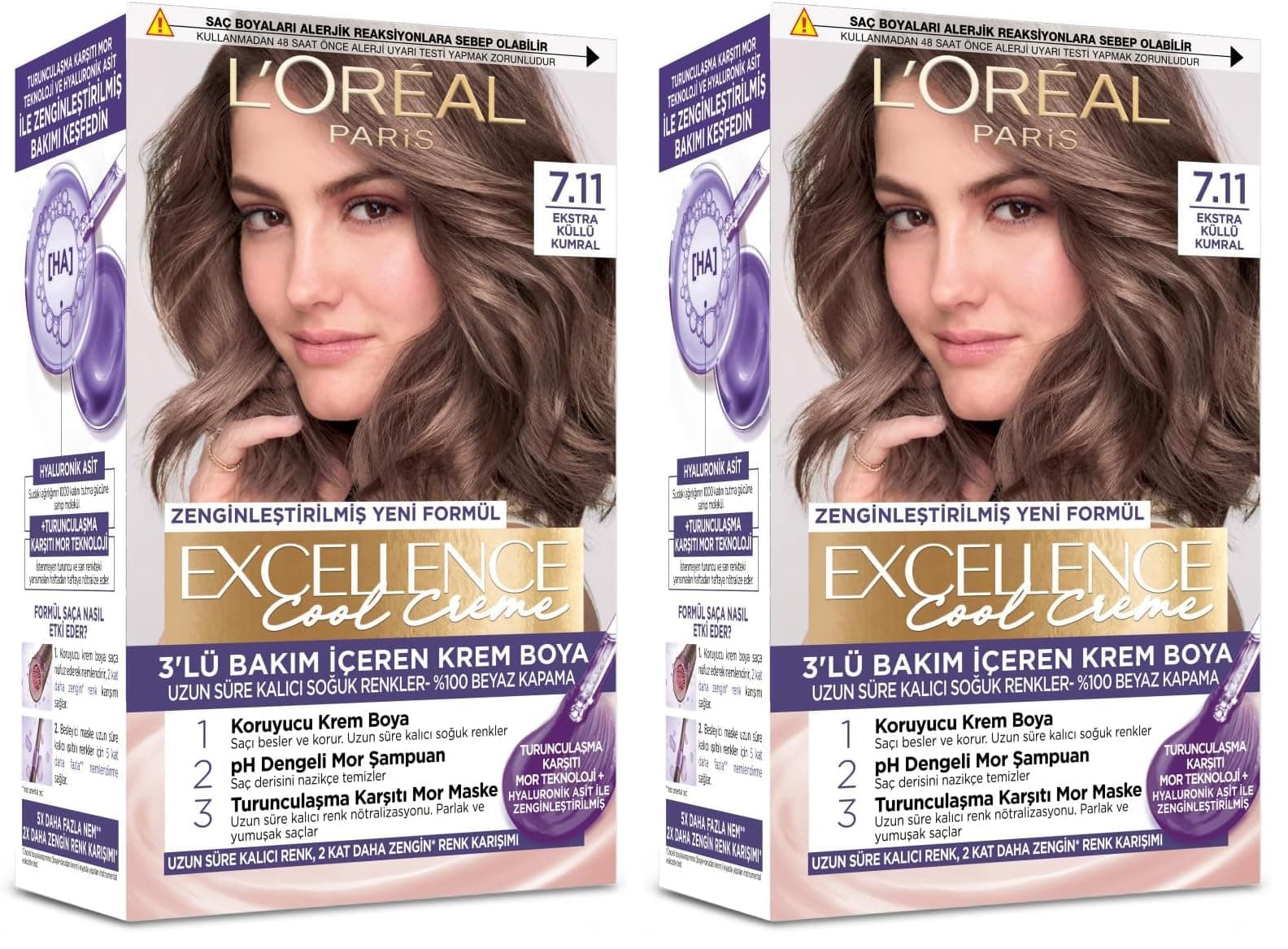 L'Oreal Paris Excellence Cool Creme 7.11 Ekstra Küllü Kumral Saç Boyası (2 paketi)