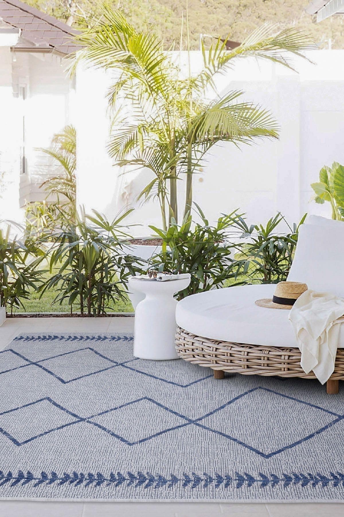 Koza Halı Fresco Ekru Lacivert Iskandinav Jüt Yıkanabilir Halı Kilim Balkon Teras Salon Koridor Halısı 22563a, 160 x 230