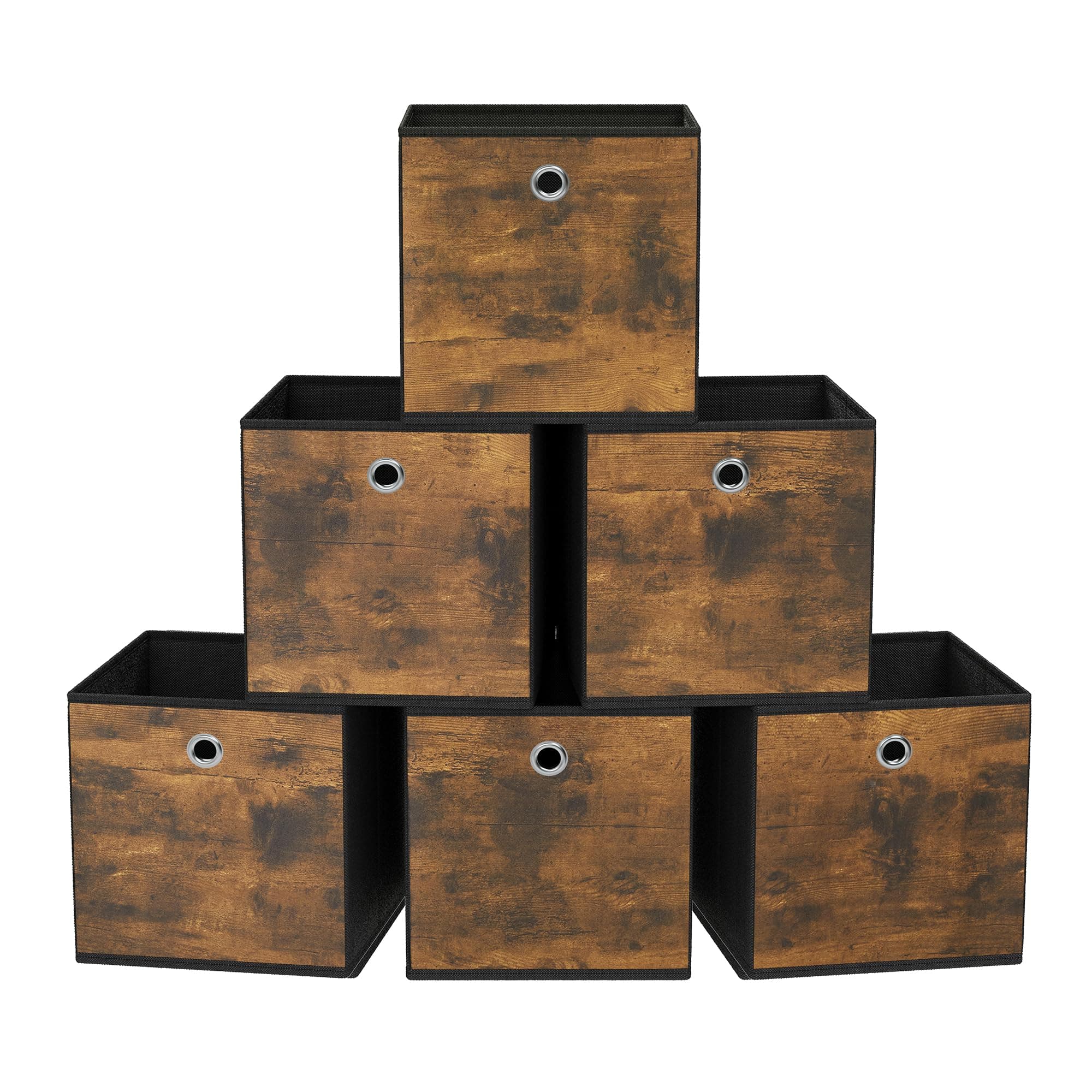SONGMICS Saklama kutusu, 6'lı set, düzenleme kutuları, dokusuz kumaş, katlanır kutu, 26 x 26 x 28 cm, kumaş kutu, küp raf için, kıyafet düzenleyici, vintage kahverengi-siyah RFB126B01