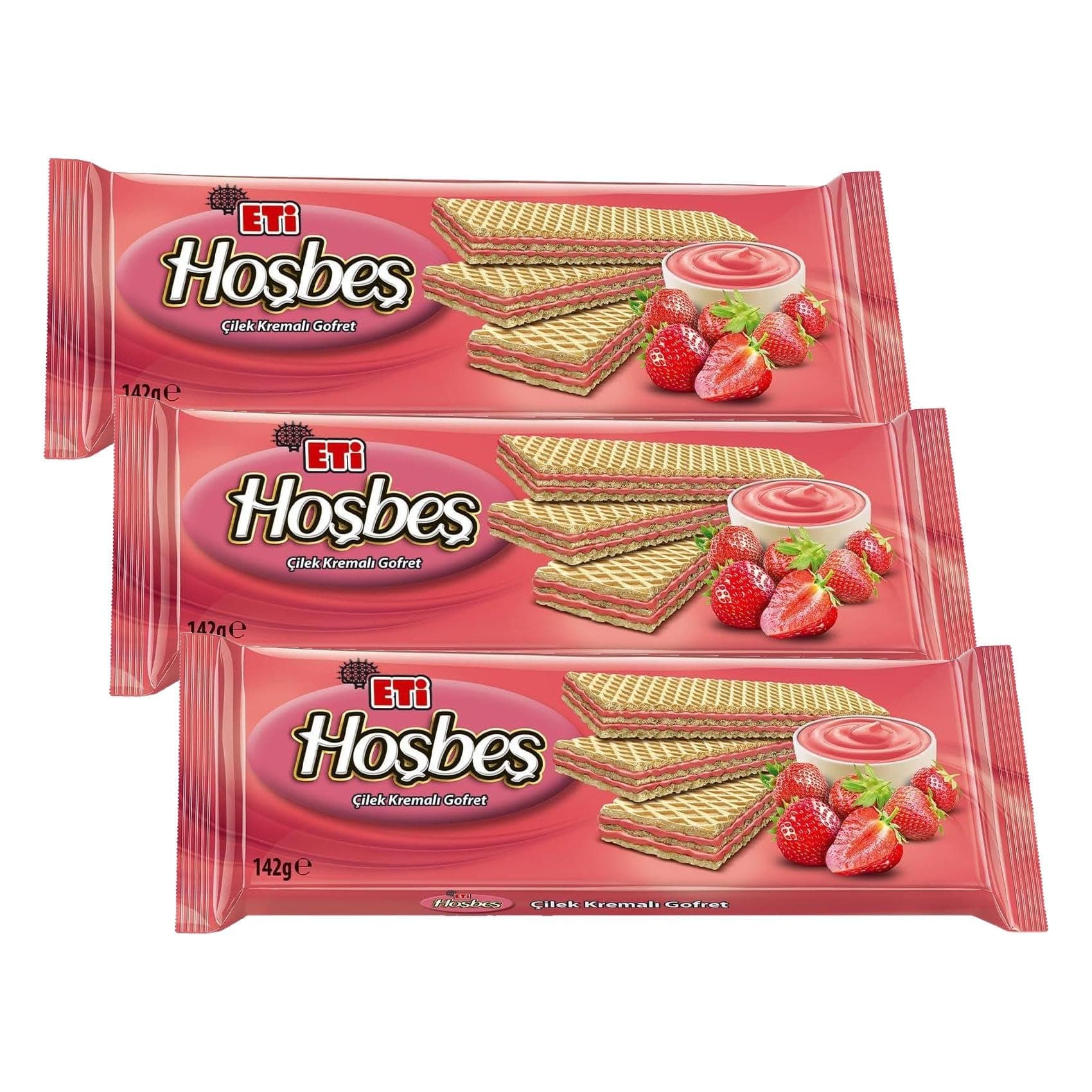 Eti Hoşbeş Çilek Kremalı Gofret 142 g 3lü paket