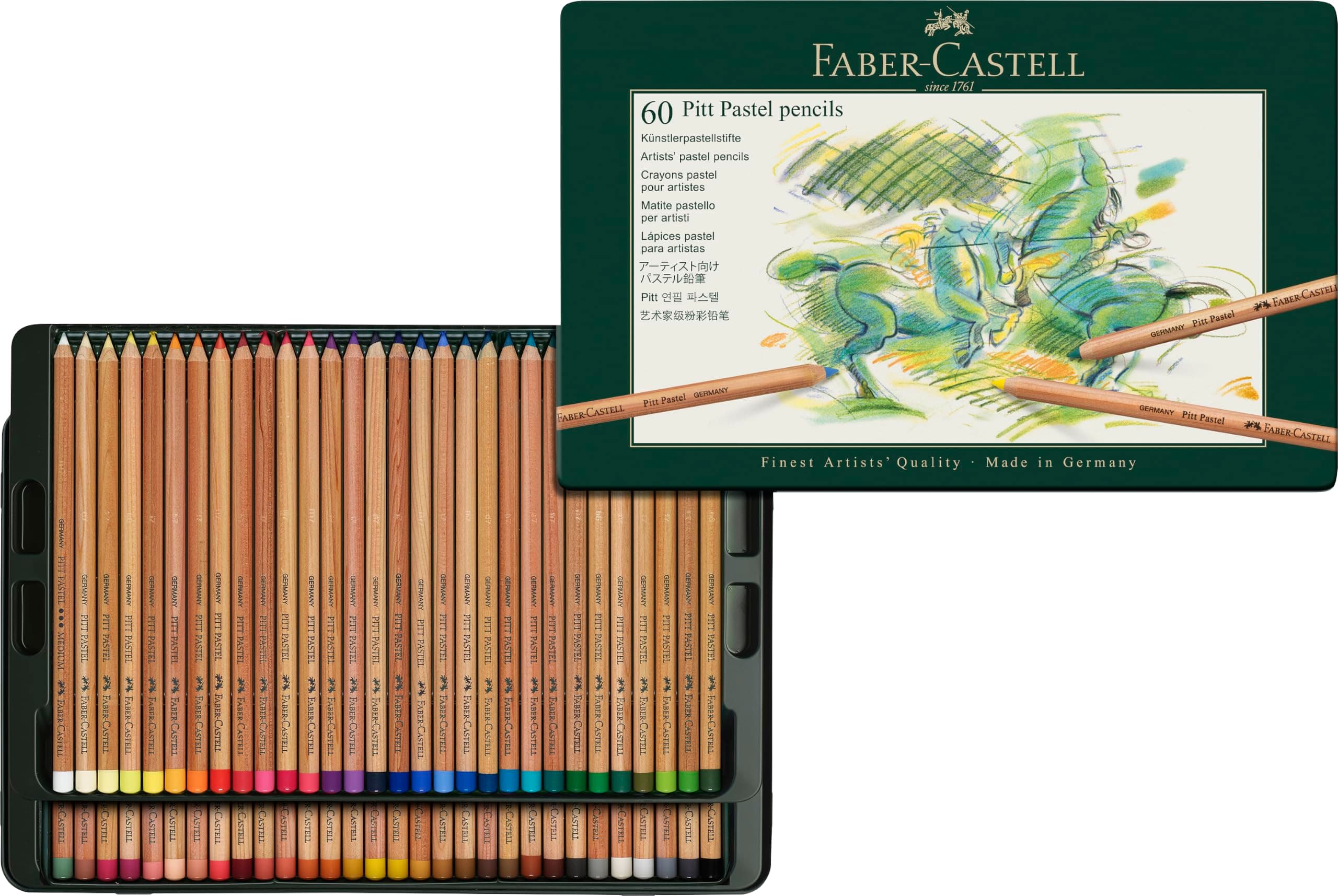 Faber-Castell Pitt Pastel Boya Kalemi, 60 Renk, Yüksek Pigment, Solmaya Dirençli, Fırça ve Parmakla Dağılabilir, Yuvarlak Gövde