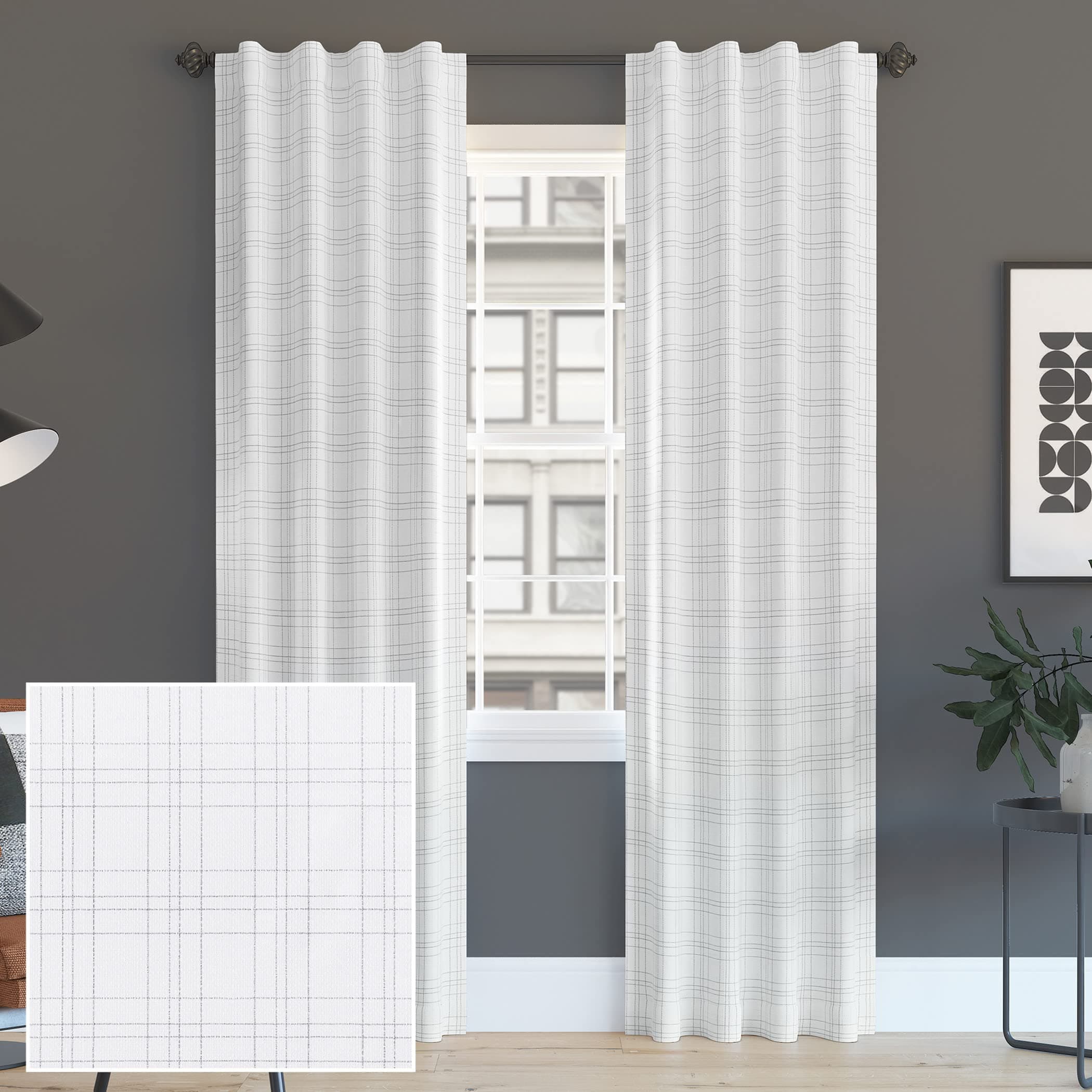 Sun Zero Crestwood Dokuma Ekose Termal Toplam Karartma Arka Sekmeli Perde Paneli, 101,6 cm x 160 cm, Beyaz