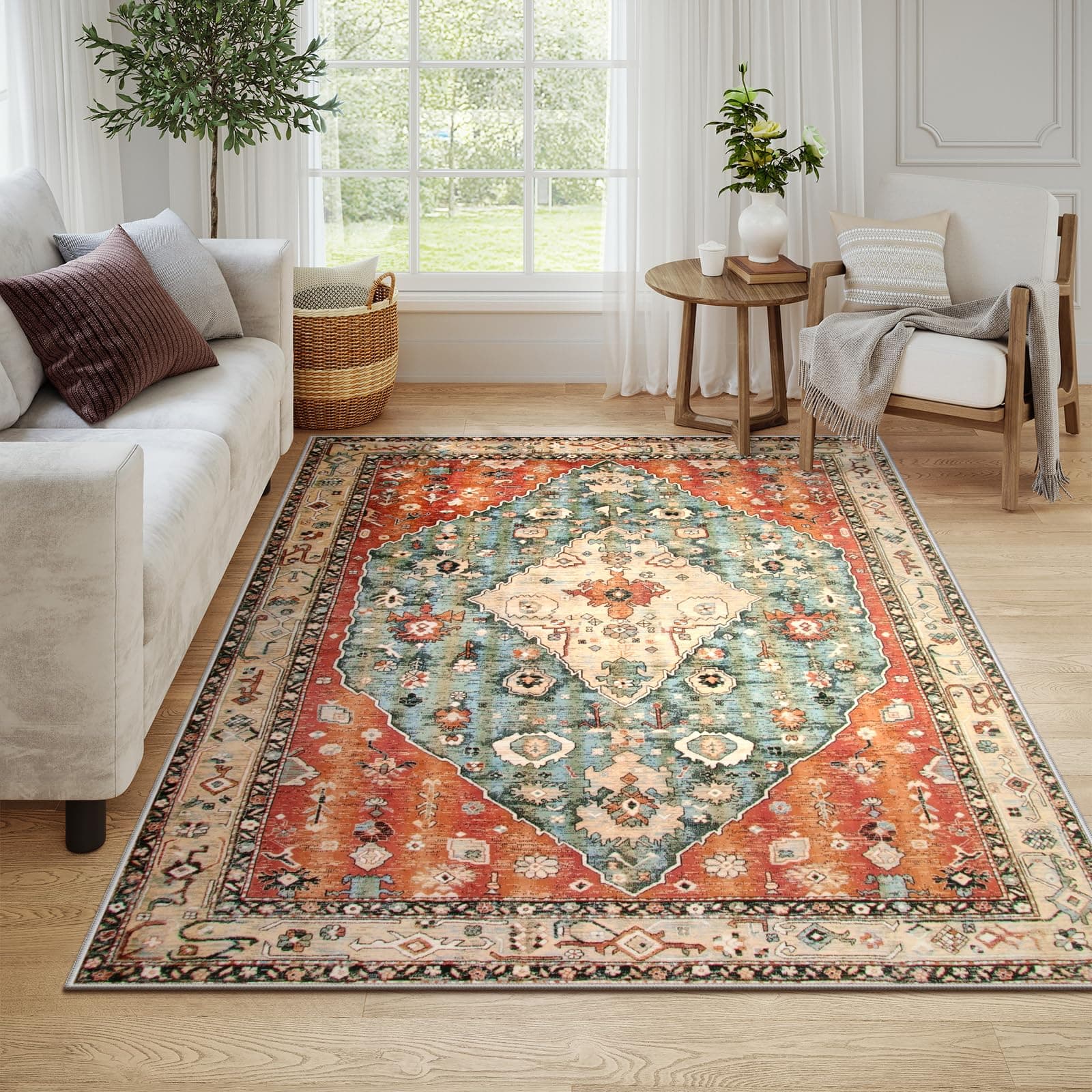 Lahome Boho Tribal Parça Halı - 6x9 Yumuşak Büyük Yatak Odası Halıları Yemek Odası Paspası, Oturma Odası için Yıkanabilir Farsça İç Mekan Halısı, Baskılı Dökülmez Sınıf Ofis Halısı Apartman Projesi