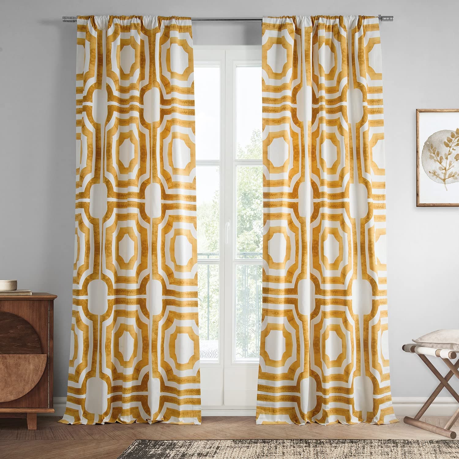 HPD Half Price Drapes PRTW-D23C-120 Baskılı Pamuklu Perde (1 Panel), 50 X 120, Mekke Altın