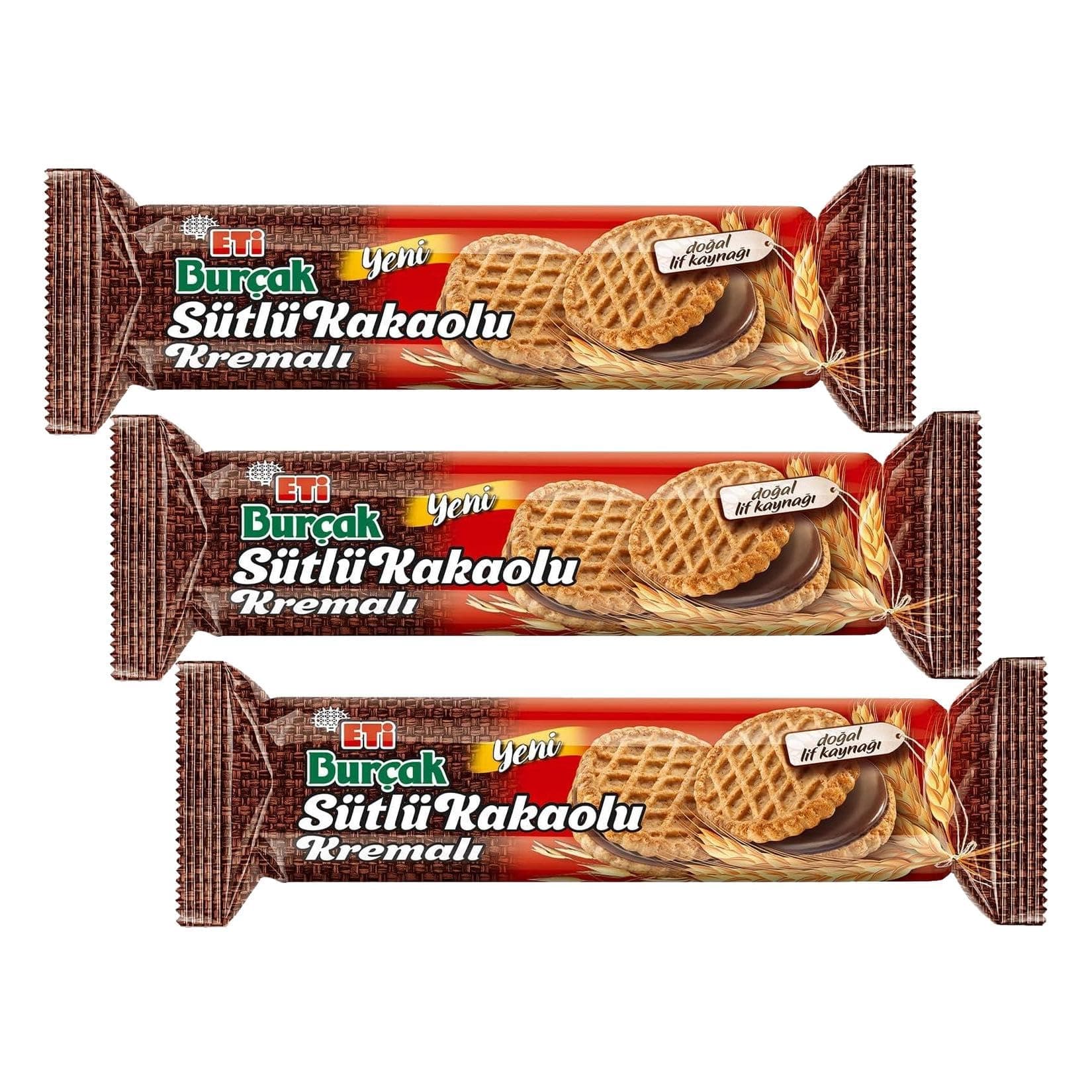 Eti Burçak Sütlü Kakaolu Kremalı Yulaflı Bisküvi 100 g x 12 Adet (3 paketi)