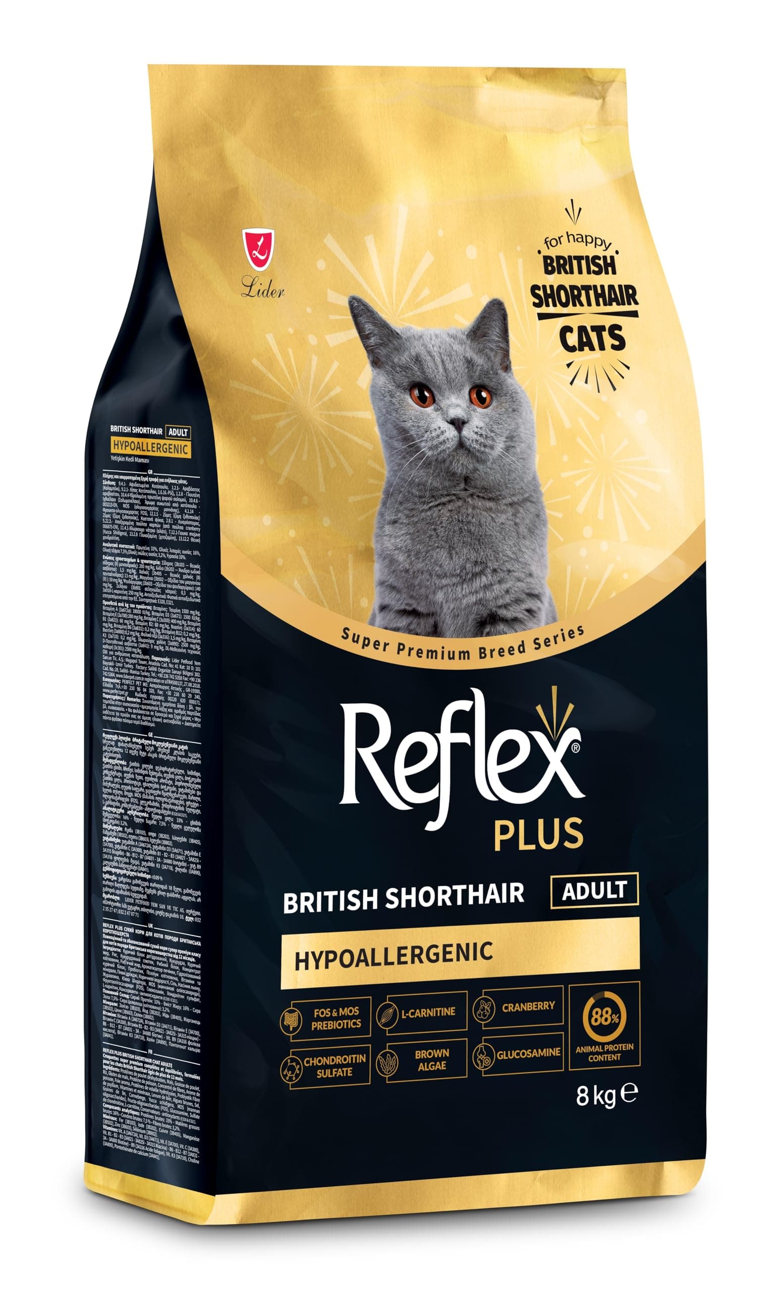 Reflex Plus British Shorthair Yetişkin Kedi Maması 8 kg