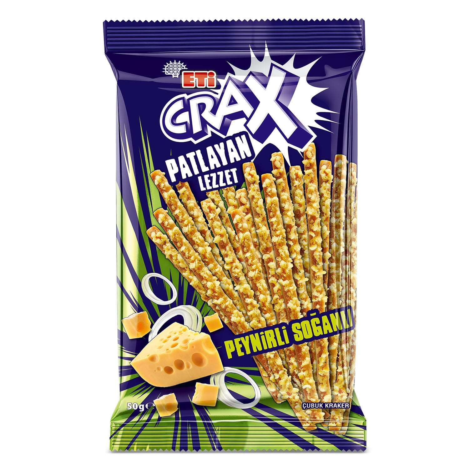 Eti Crax Patlayan Lezzet Peynirli Soğanlı Çubuk Kraker 50 g x 20 Adet