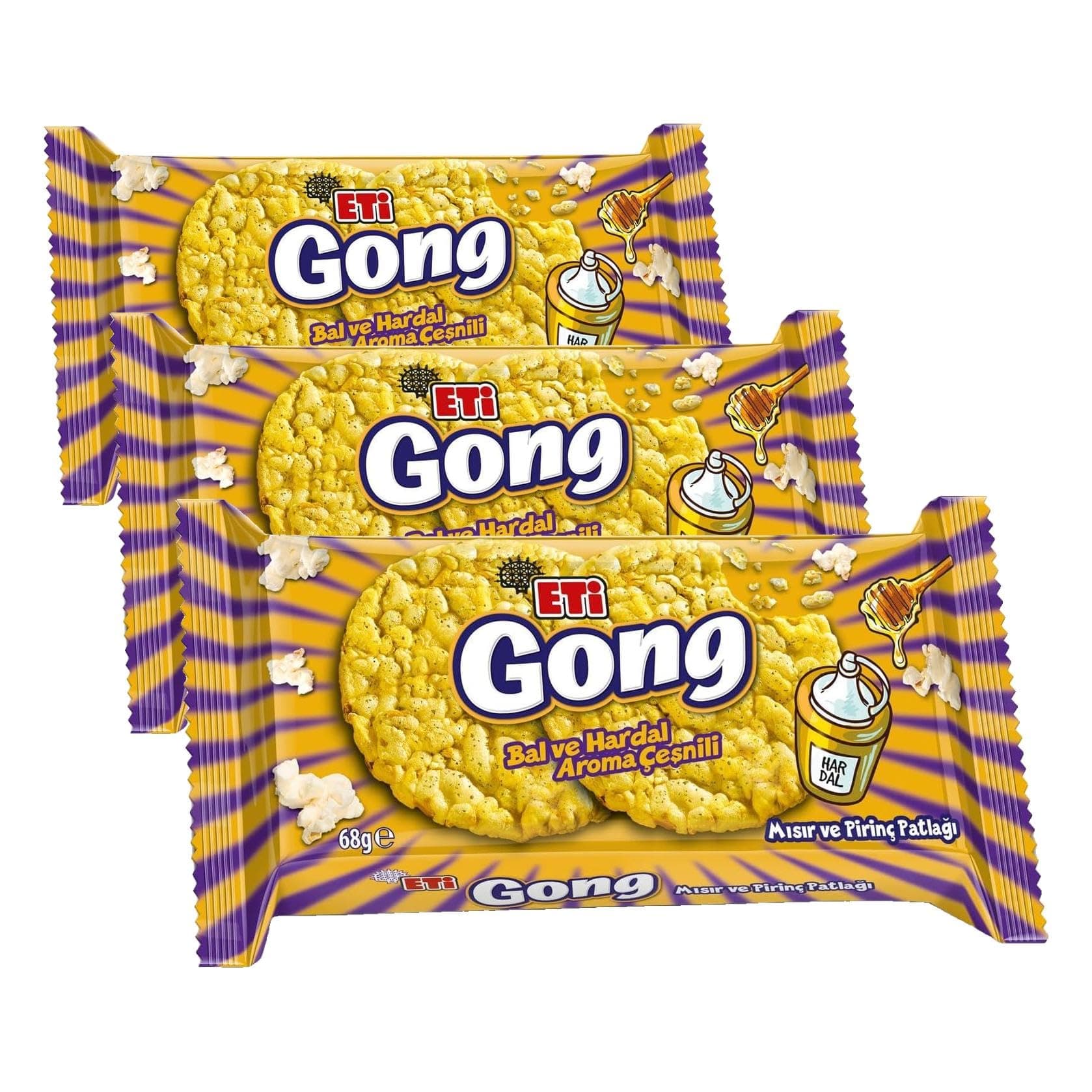 Eti Gong Ballı Hardallı Mısır ve Pirinç Patlağı 68 g 3lü paket