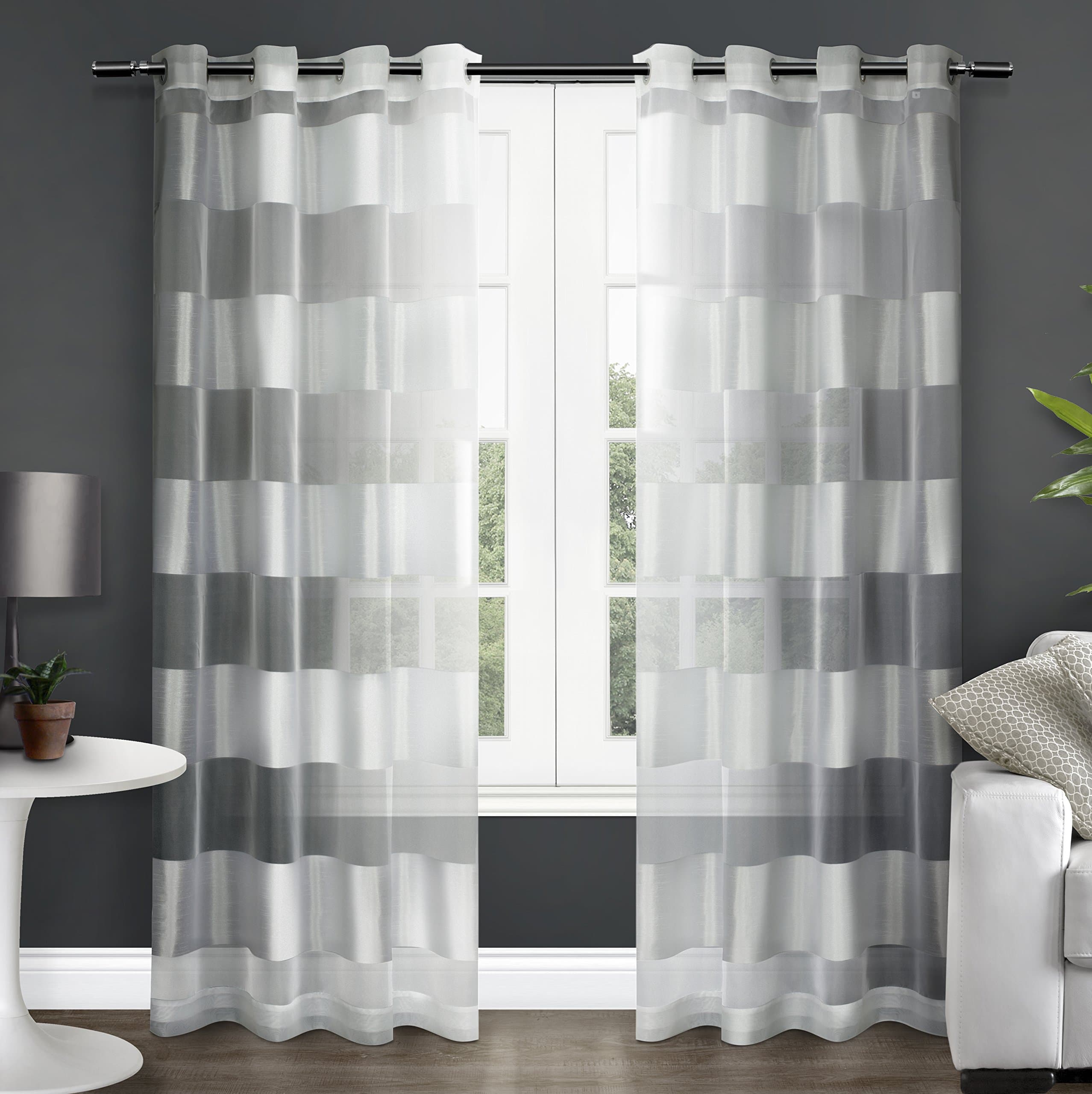 Exclusive Home Navaro Çizgili Şeffaf Gromet Üst Perde Panel Çifti, 137 cm x 213 cm, Kış Beyazı