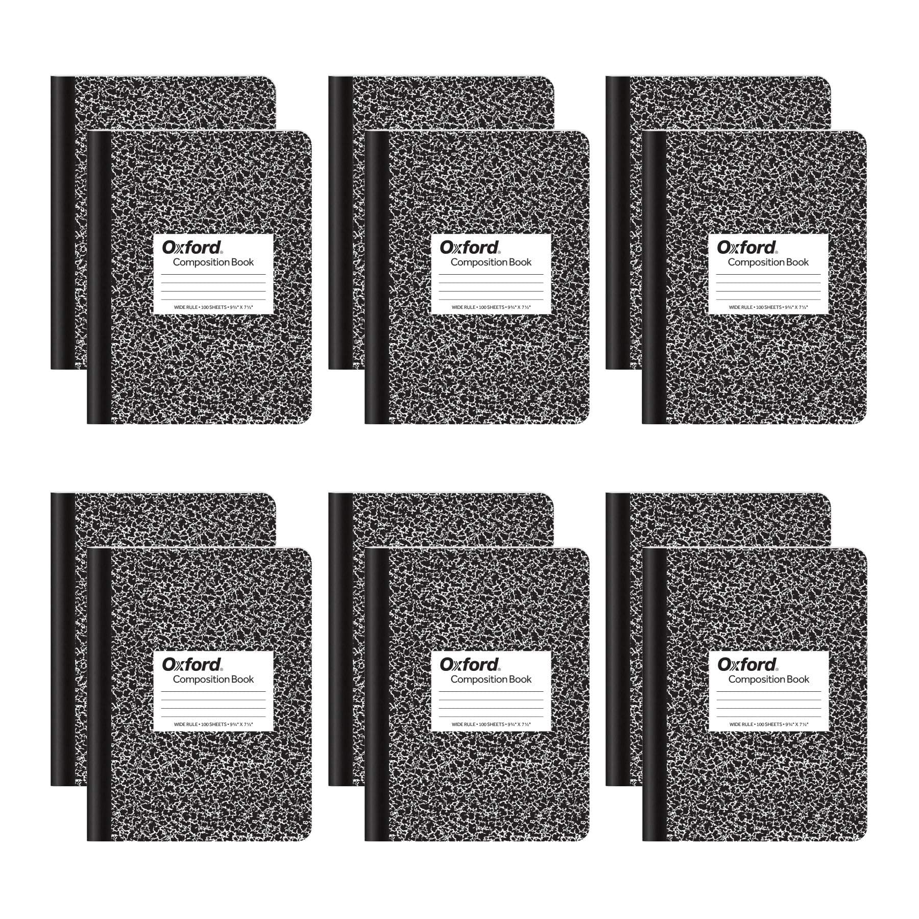 Tops mermer kompozisyon kitapları, 19,1 x 24,8 cm, sert kapak, 100 yaprak, 12 kitaplık kutu, 100 yaprak (geniş çizgili) 12 kitap siyah/beyaz