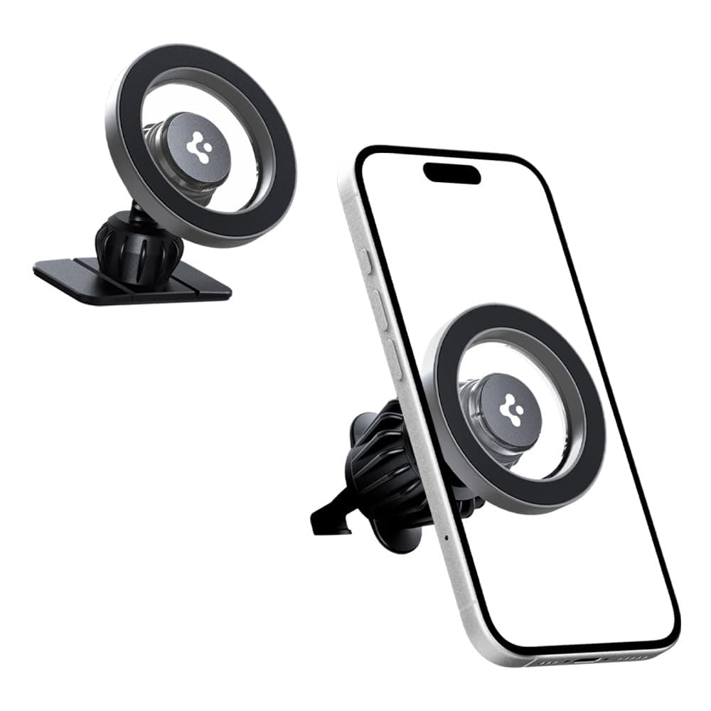 Spigen Mag Fit MTF13 2in1 MagSafe Uyumlu Araç İçi Torpido ve Havalandırma Telefon Tutucu (Kısa) Silver - ACP08315