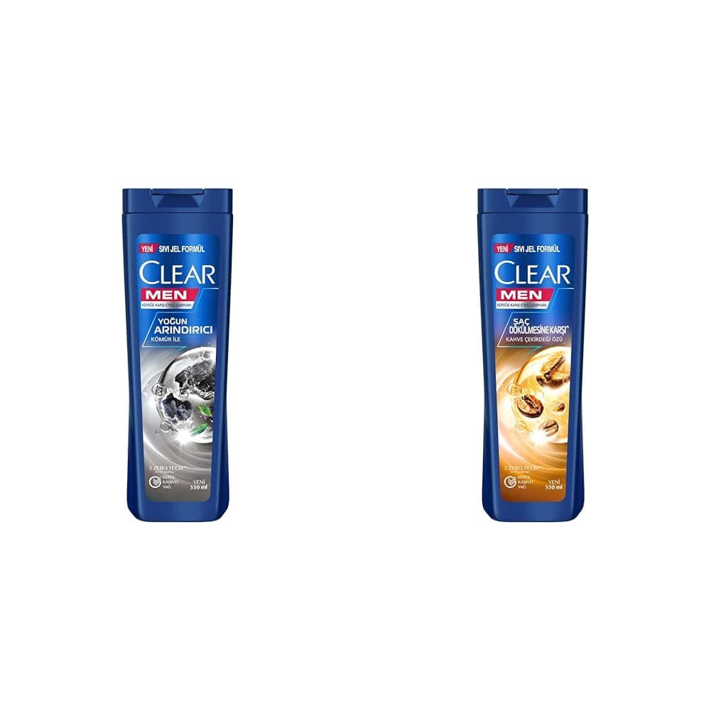 Clear Men Kepeğe Karşı Etkili Şampuan Yoğun Arındırıcı Kömür ile 350 ml(2) Clear Men Kepeğe Karşı Etkili Şampuan Saç Dökülmesine Karşı Kahve Çekirdeği Özü 350 ml(1)