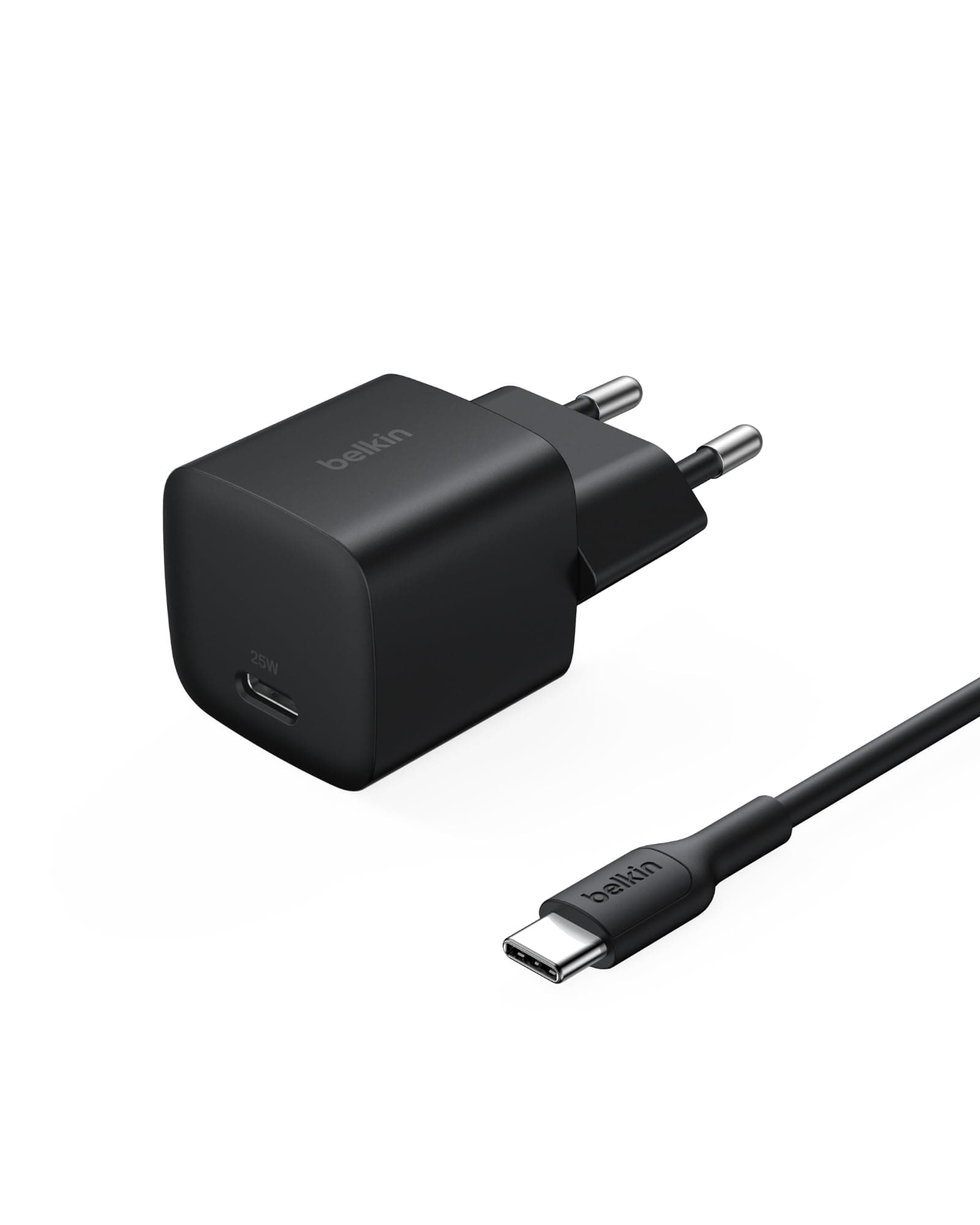 Belkin USB-C Fiş 25 W, 60 W USB-C Kablo ile (1 m), Apple iPhone 16 Serisi, iPad Pro, Samsung Galaxy S25, Nintendo Switch ve Daha Fazlası için PD 3.0 PPS Hızlı Şarj Cihaz, Siyah