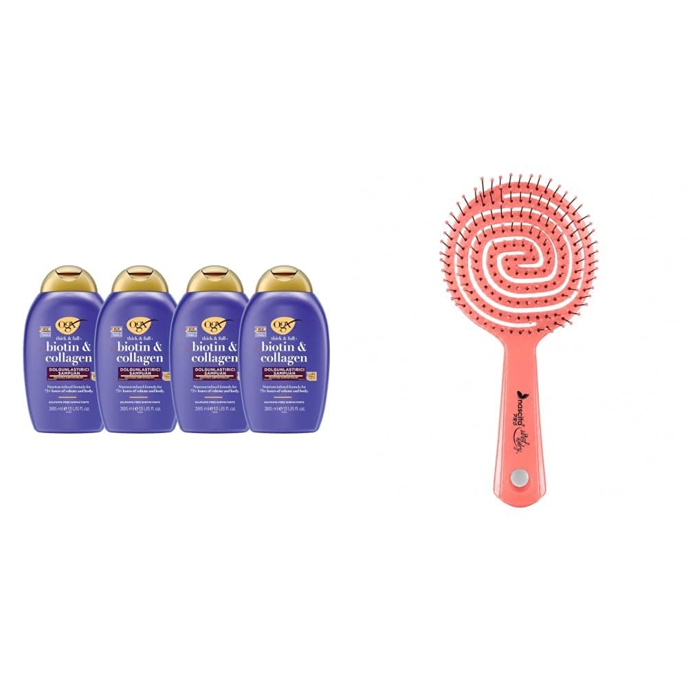 OGX Biotin & Kolajen Dolgunlaştırıcı Şampuan, 385 ml, 4'lü Paket & Nascita Pro Üç Boyutlu Oval Saç Fırçası