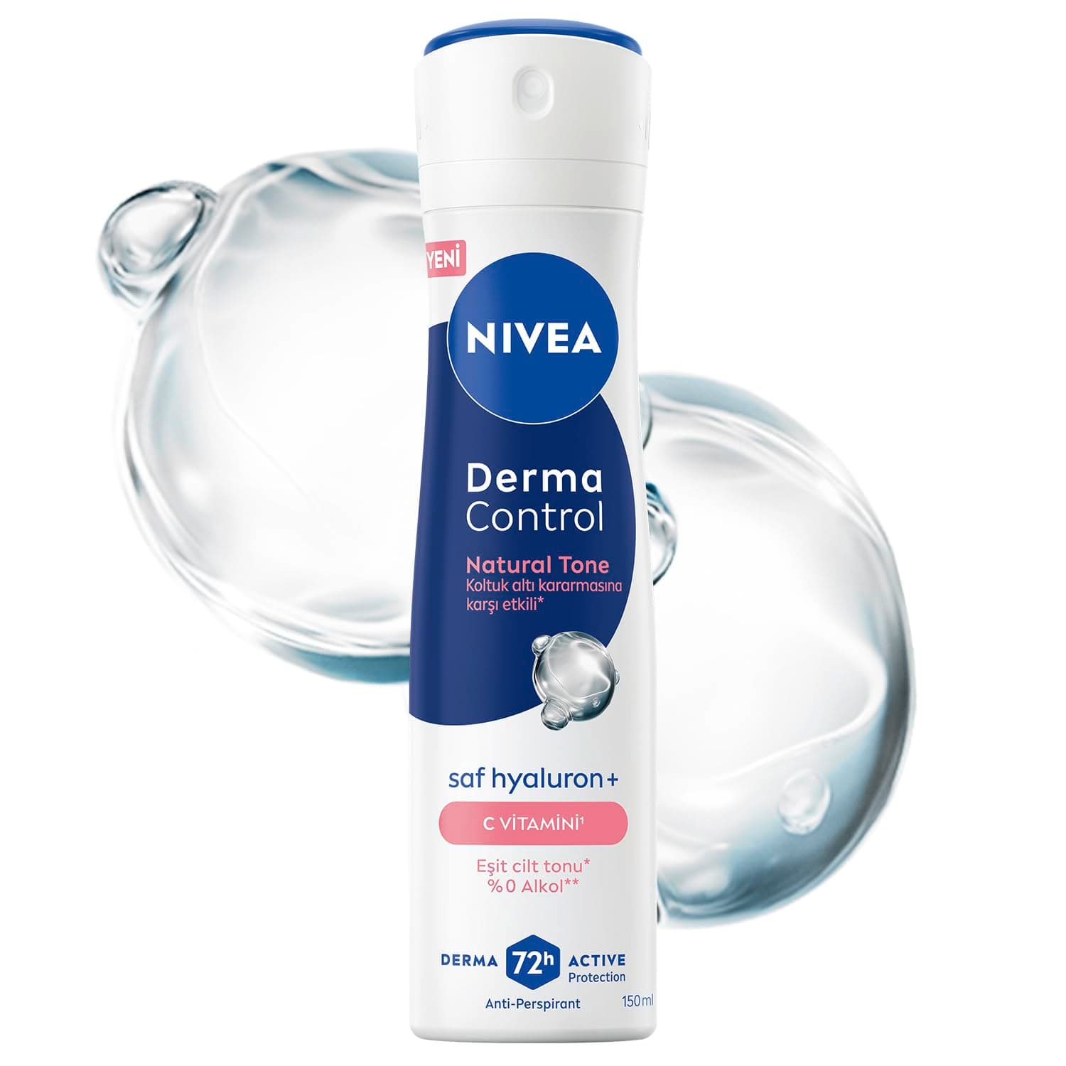 NIVEA Kadın Sprey Deodorant Derma Control Natural Tone 150 ml, Koltuk Altı Kararmasına Karşı Etkili, Eşit Cilt Tonu, 72 Saat Anti Perspirant Koruma, C Vitamini, Hyaluronik Asit, Alkol İçermez