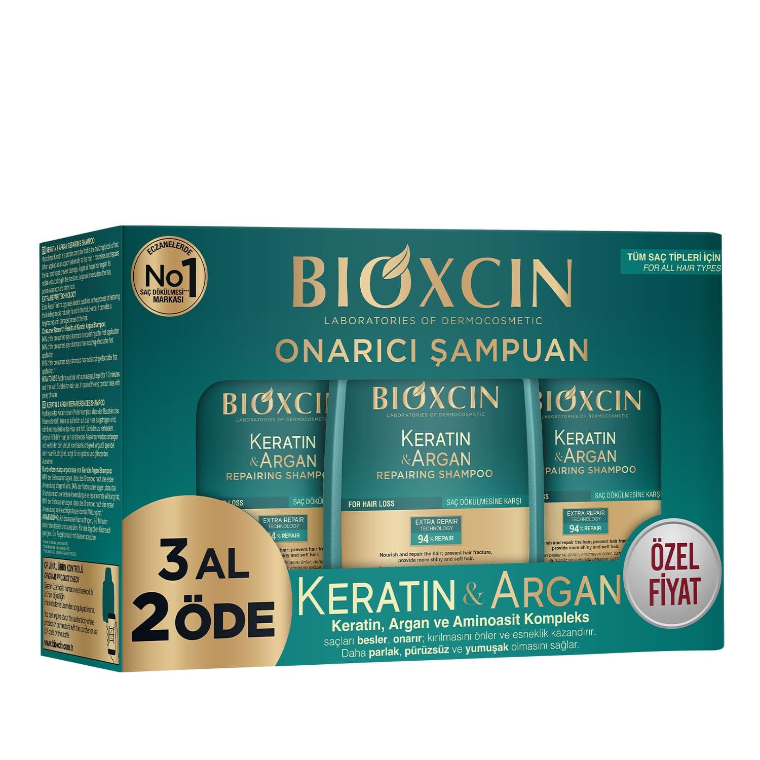 Bioxcin Keratin & Argan Onarıcı Bakım Şampuan 300 ml 3 Al 2 Öde - Yıpranmış Ve Hassas Saçlar