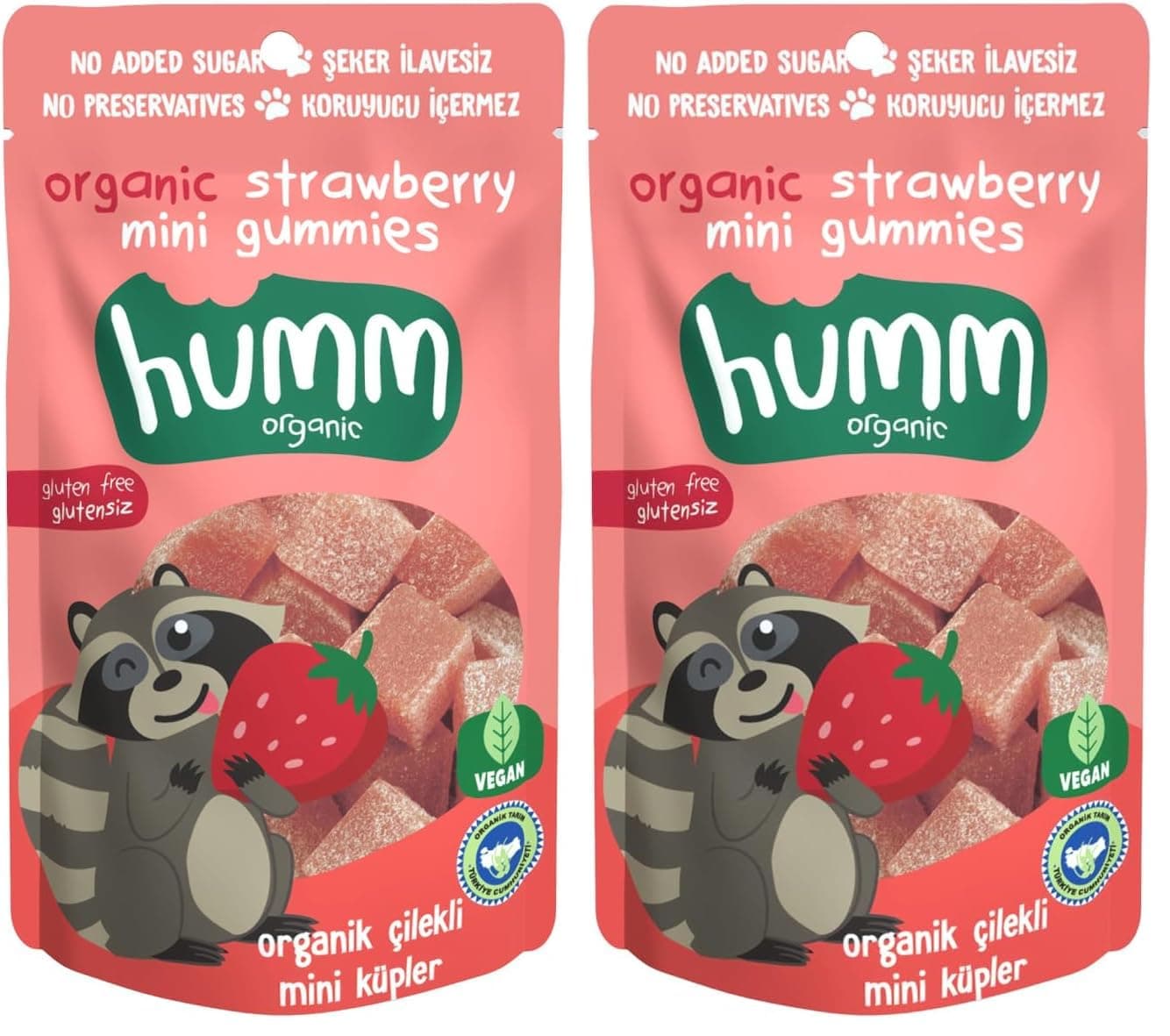 Humm Organic Organik Glutensiz Vegan Çilekli Mini Küpler - 30g 2li paket