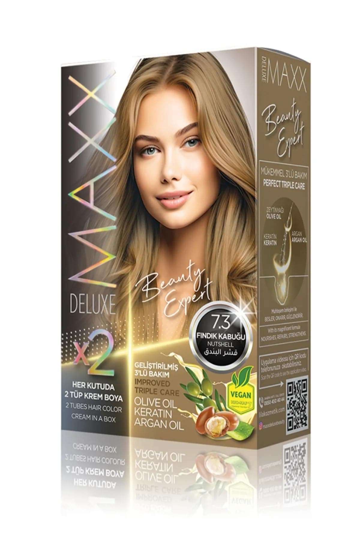 MAXX DELUXE BEAUTY EXPERT HAIR COLOR (KERATİN)'Lİ 1 KUTU (2 X 50 ML) (Fındık Kabuğu 7.3)