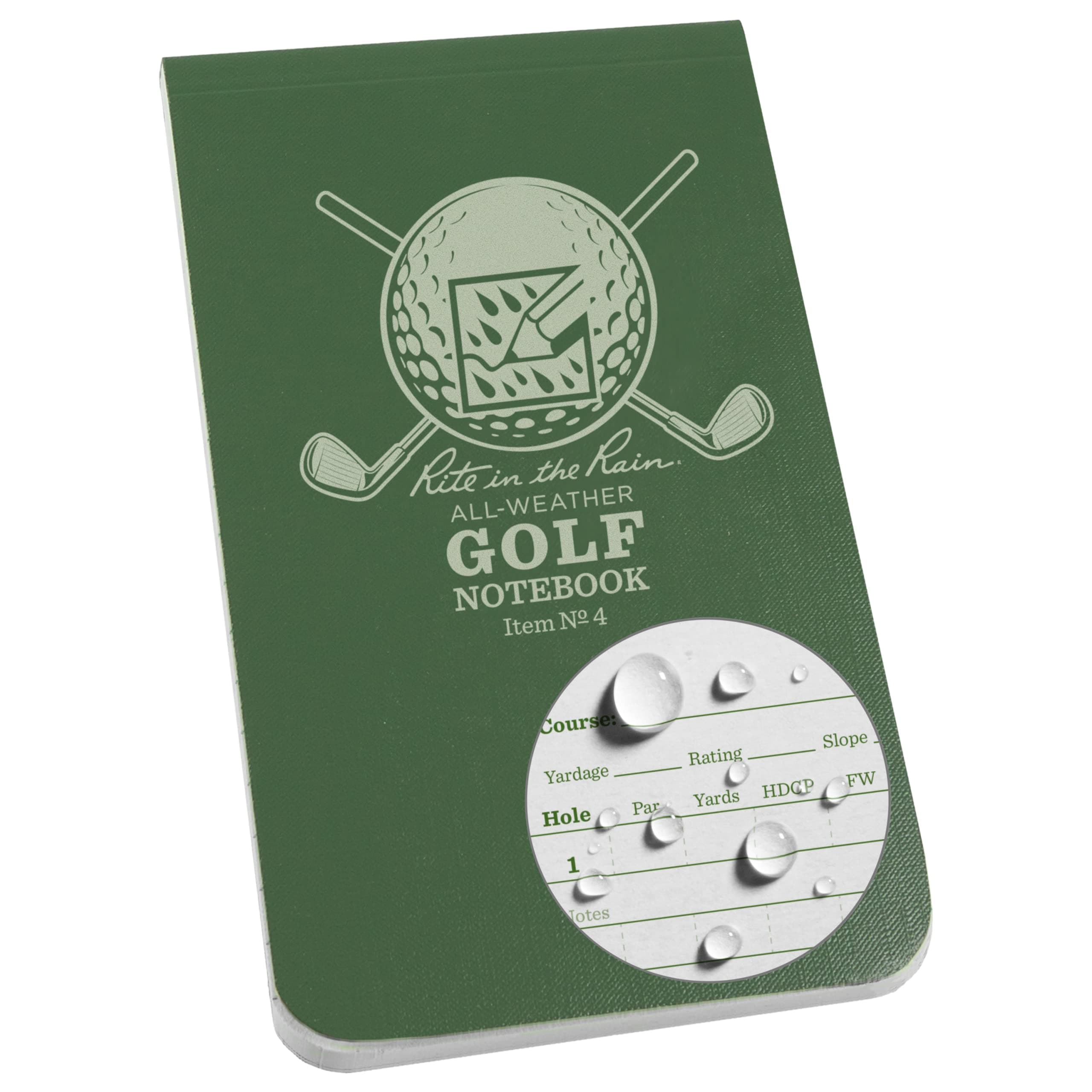 Rite in the Rain All Weather Golf Not Defteri, 8,9 x 15,2 cm, Green Field Flex, Club Yardage Book & Hole Notes (No. 4)
