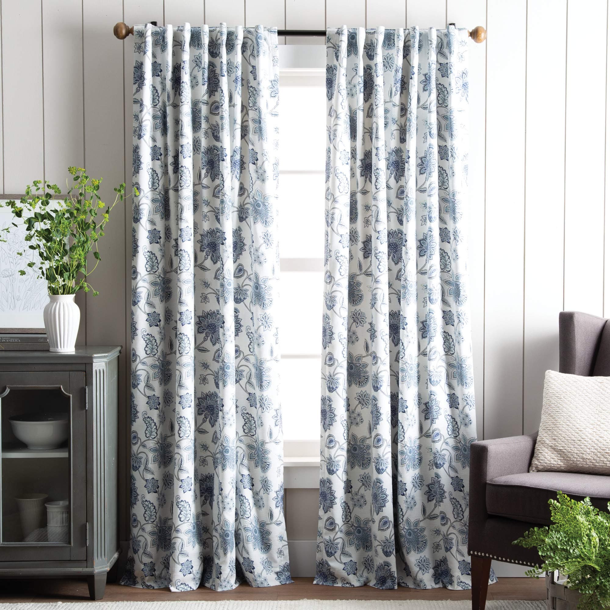 MARTHA STEWART Jakarta Çubuk Cebi/Arka Şerit Pencere Perdesi Panel Çifti, 213,3 cm, İndigo